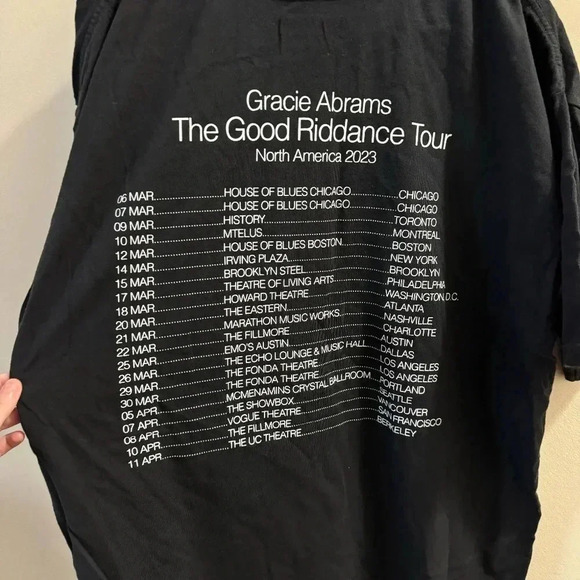 Gracie Abrams Good Riddance Tour Dateback Black T-Shirt 2023 Official Merch XL - Picture 2 of 4